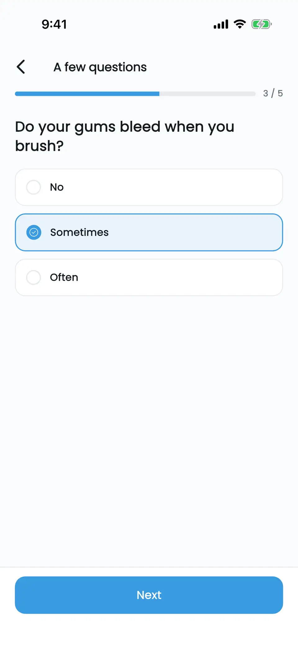 SmileAI short questionnaire with a progress bar